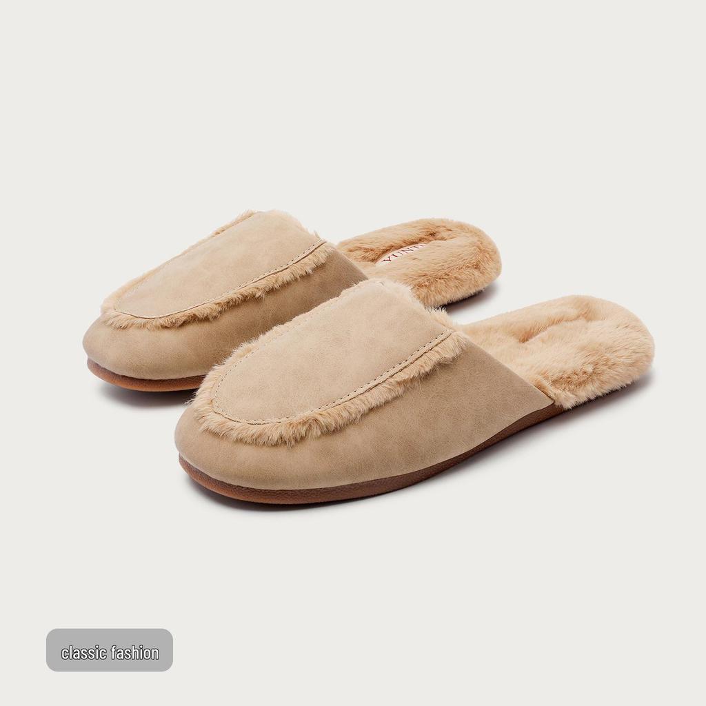 Klassische Matte Dunkle Plüschleder Baumwollpantoffeln - Wasserdicht, Warm, Rutschfest, Leicht für Männer & Frauen