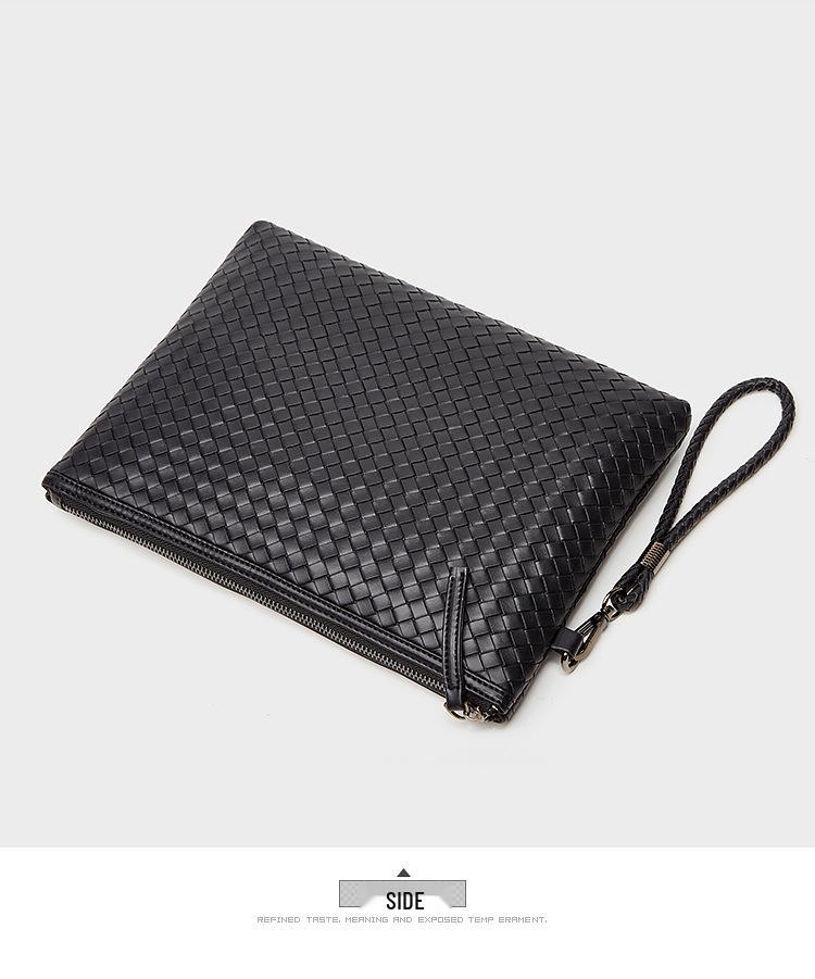 Men's Woven Leather Clutch Wallet - Large Capacity Soft Handbag & Phone Holder