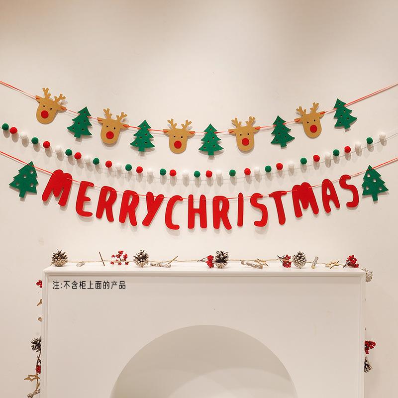 Christmas Party Furry Balls Flag Pendant with LED String Light DIY Handmade for Merry Christmas Holiday Decoration Xmas Pendant