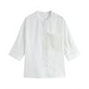 E* Order Women's White Linen Stand Collar 3/4 Sleeve Shirt - 2026 Early Spring French Style