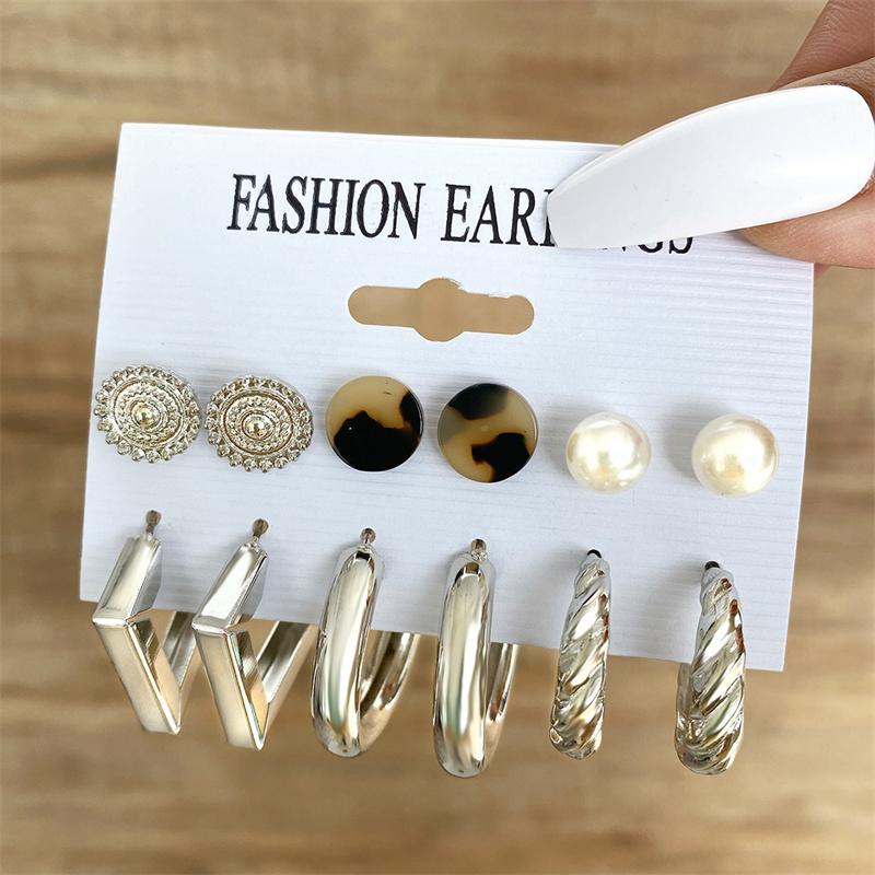 Trendy Earrings Set for Women Girls Simple Silver Color Pearl Metal Circle Hoop Earrings Dangle Earrings 2022 New Fashion Gift