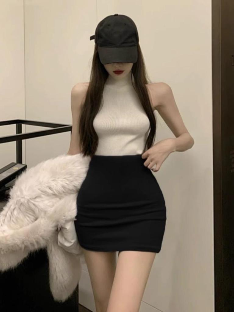 Spring 2024 Women's High Waist Solid Color Bodycon Mini Skirt - Slimming & Sexy A-Line Style