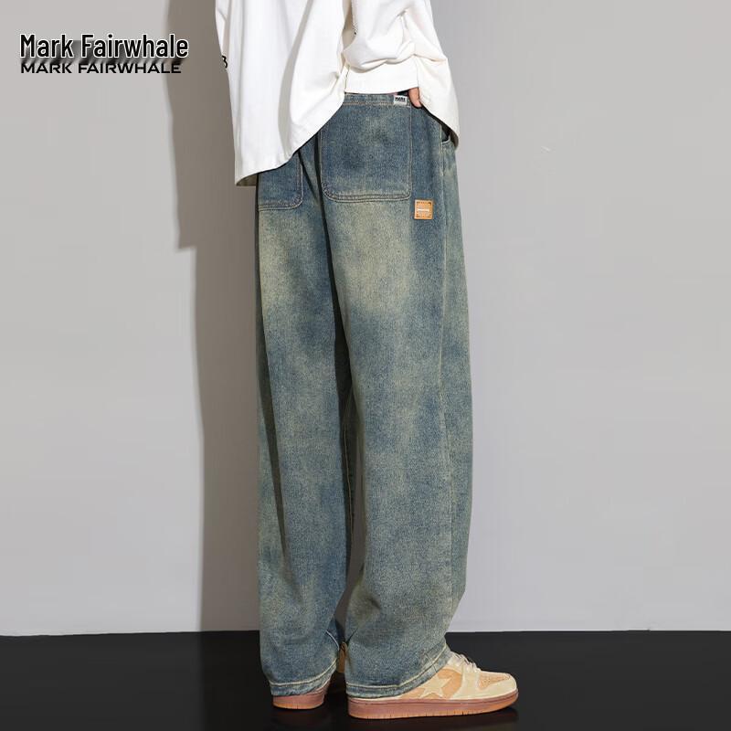 Mark Hua Fei Men s American Retro Loose Straight Jeans 3XL