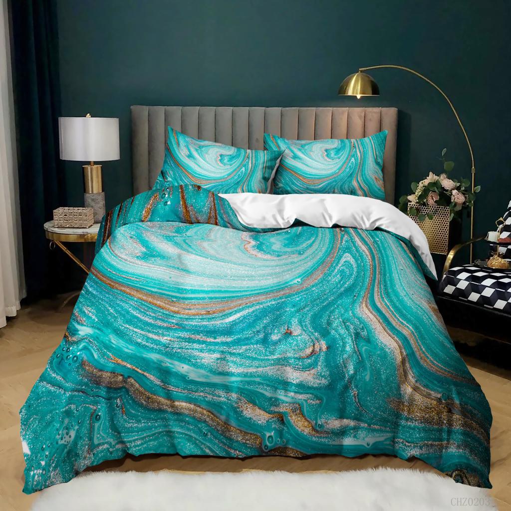 Gradual Change Color Marble Texture Pattern Duvet Set Digital Printing Three-Piece Set Bedding