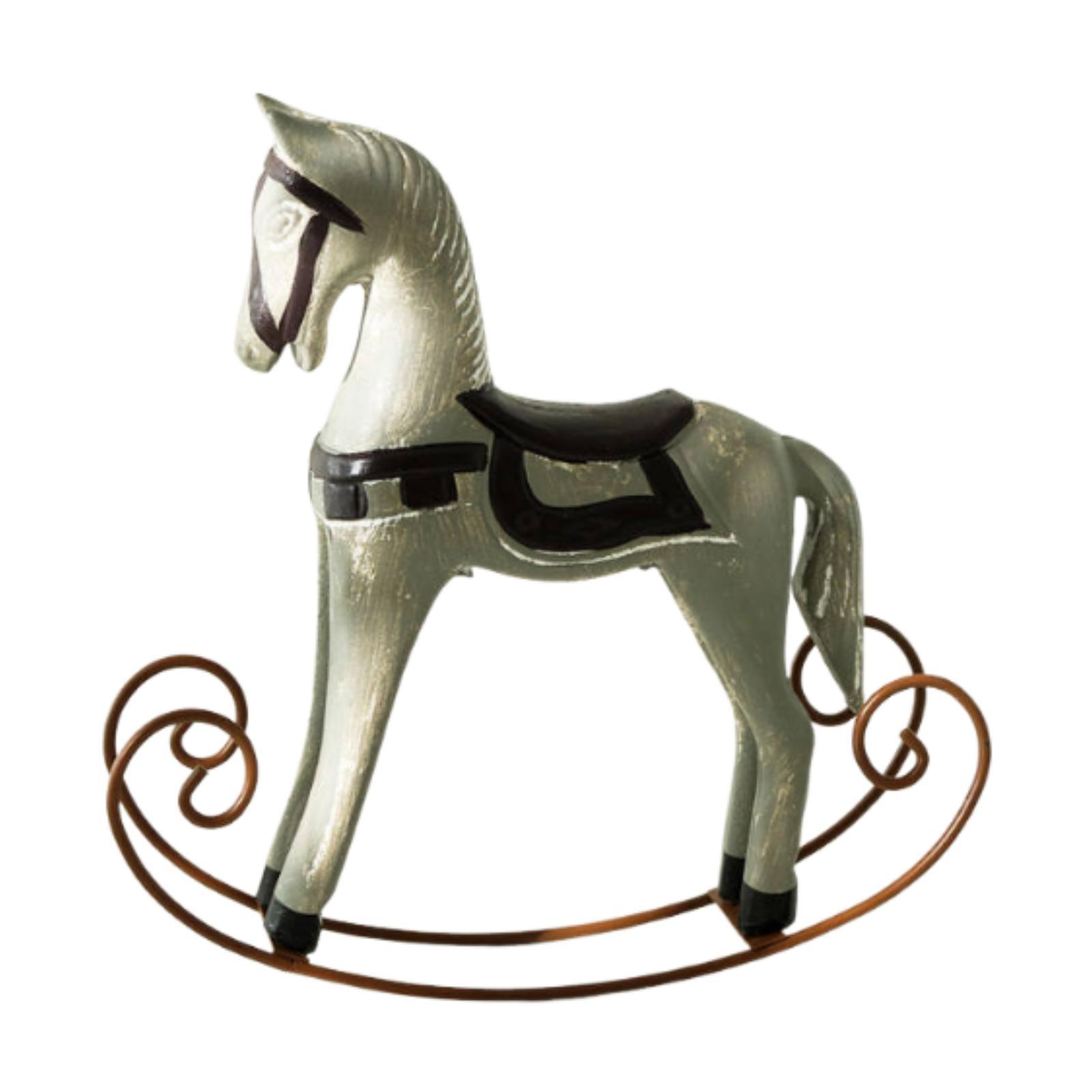 Wooden Horse Figurine Gift Rocking Horse Statue for Hotel Desktop Cabinet серый