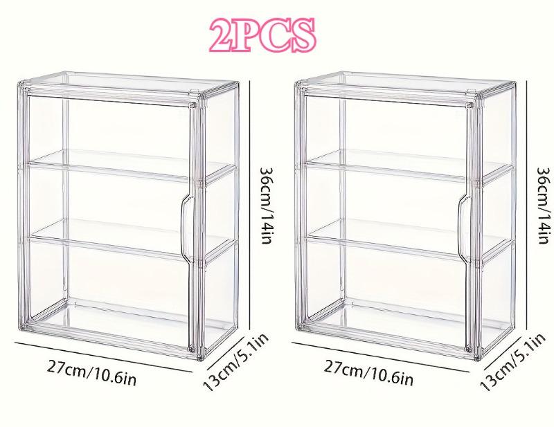 

2/3PCS Magnetic Door 3-Tier Display Case Transparent Plastic Shelf with Adjustable Dividers Doll/Secret Room Box Collectible Box