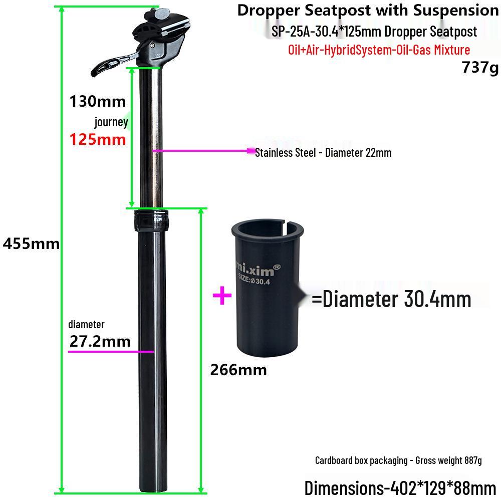 Hydraulic Shock-Absorbing Seatpost for Mountain Bikes - Multiple Sizes Available