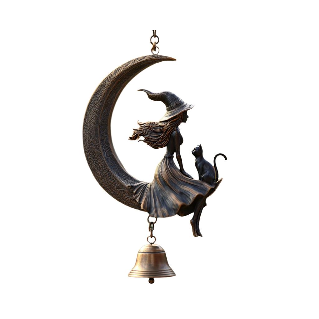 Witch Cat Moon Wind Chime, Witchy Statues Moon Cat Wind Chimes Home Decor For Outside Outdoor