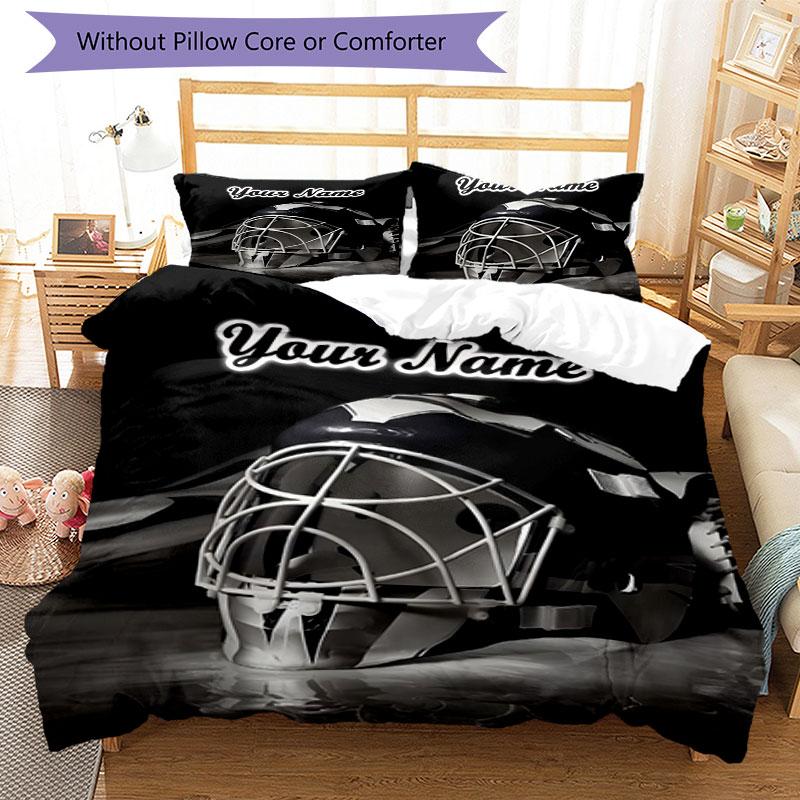 3-teiliges Hockey-Torwartmasken-Bettwäscheset mit individuellem Namen Bettbezugverschluss Enthält 1 Bettbezug & 2 Kissenbezüge für das Schlafzimmer