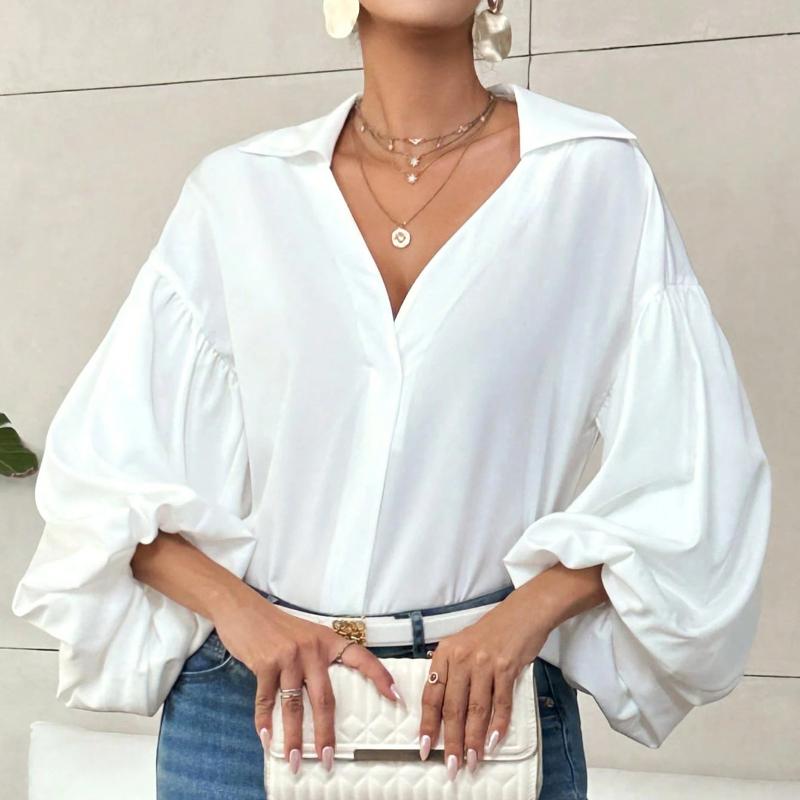 2025 New Style, Niche, French Polka Dot, Semi Open Neck Design, Loose Fit, Bubble Long Sleeved, Top, Autumn Women's Top, Autumn Interior Outfit