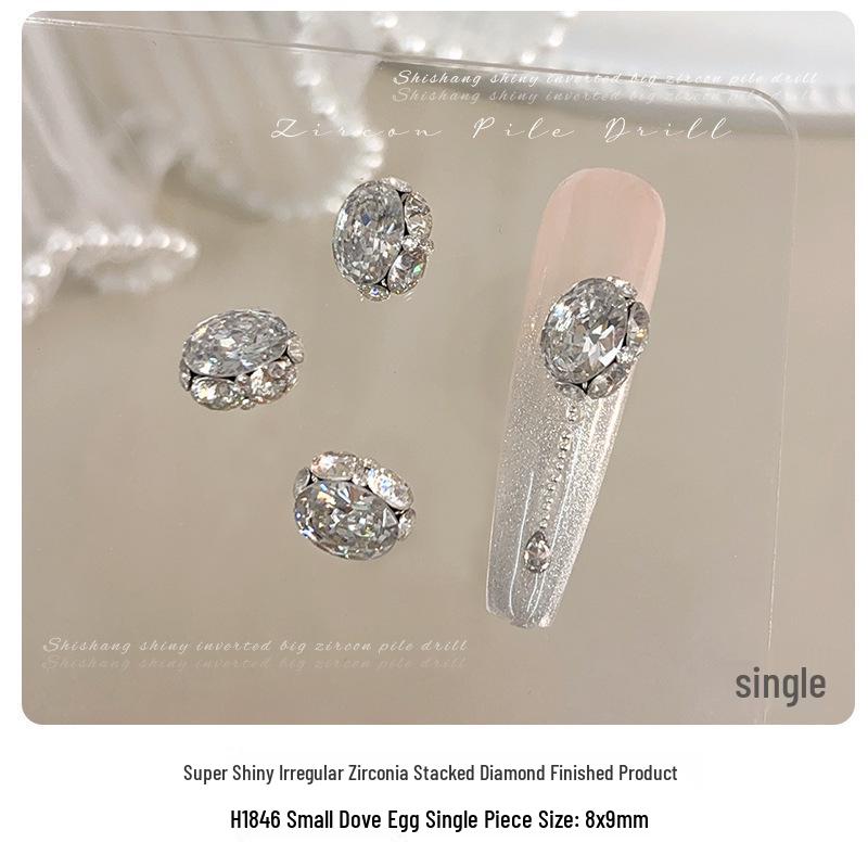 White Cubic Zirconia Stacked Rhinestone Manicure Ornaments - Handmade Sparkling Rhinestone Balls & Dove Egg Decorations