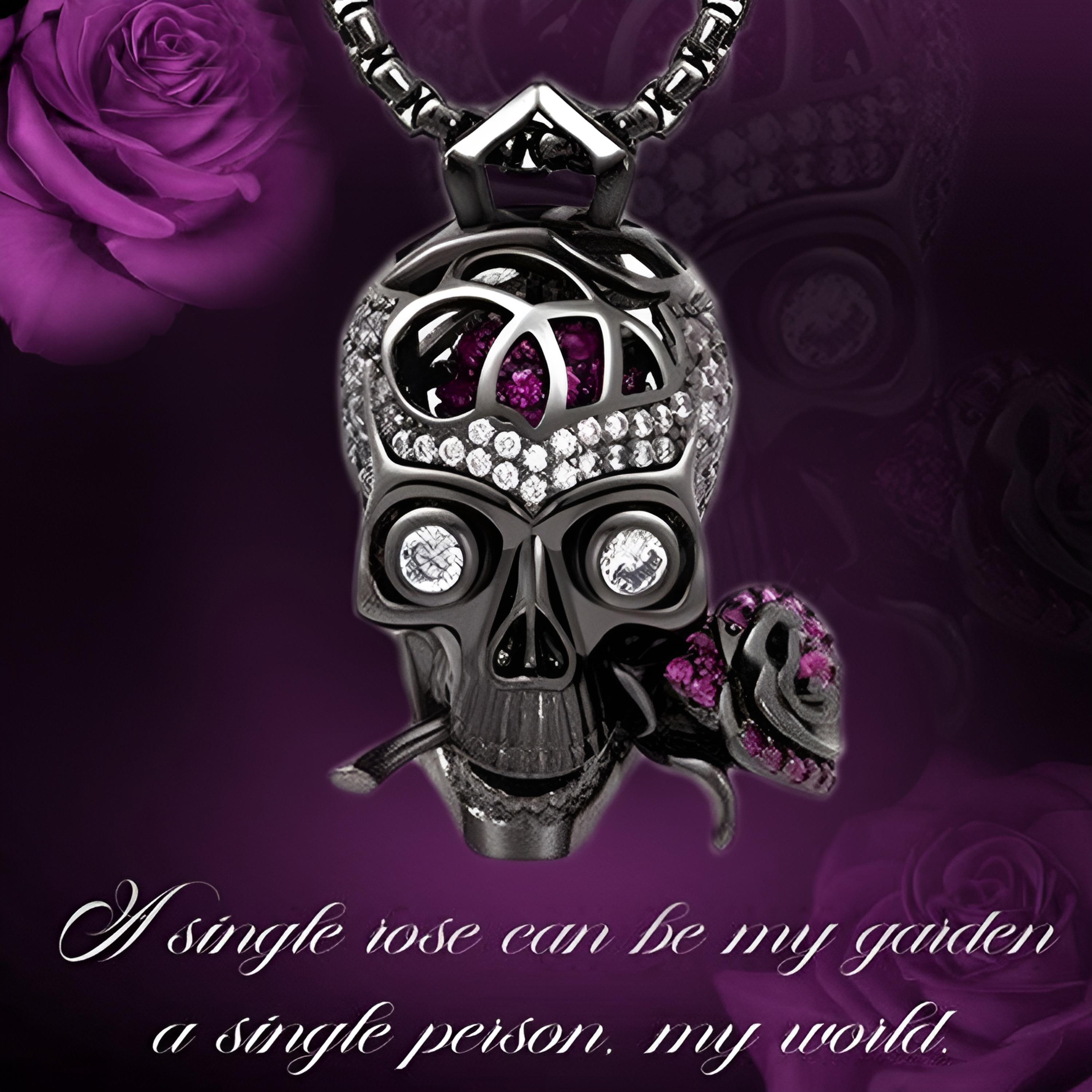 

Модная и креативная крутая голова черепа с ожерельем с подвеской в ​​виде розы