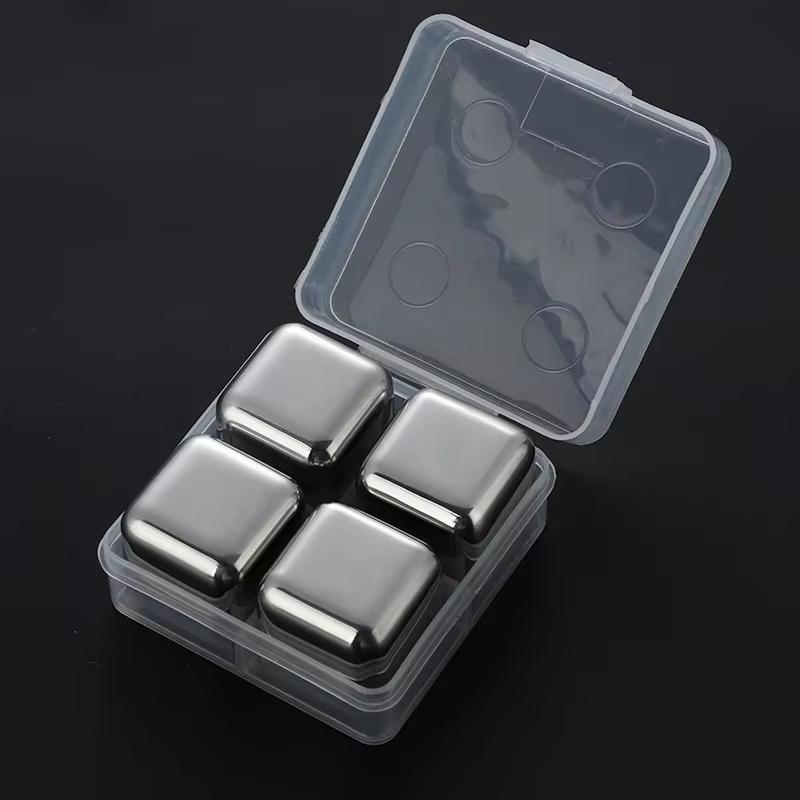 6pcs/set Stainless Steel Reusable Ice Cubes Chilling Stones with Tongs Whiskey Stones Drink Coolers for Wine YY021