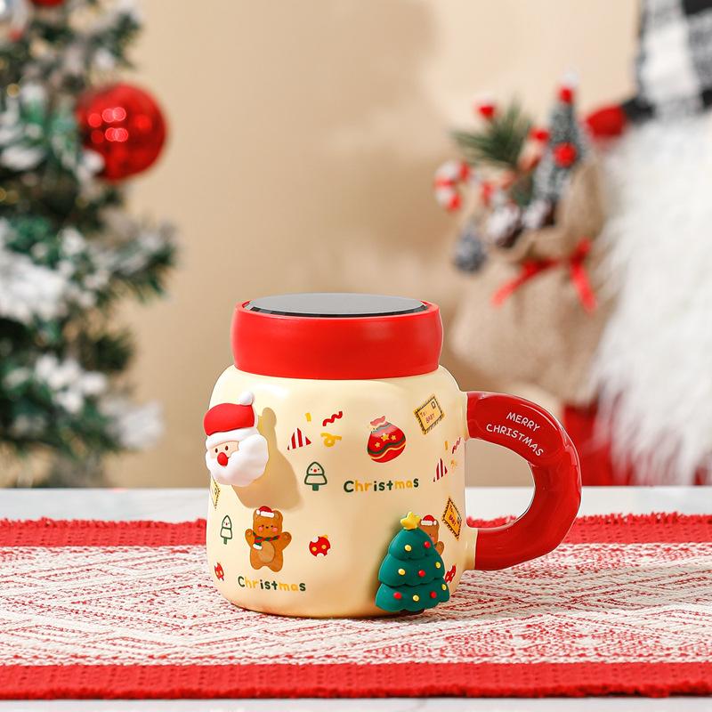 Diy Magnetic Christmas Mug With Lid Spoon Cute Ceramic Water Cup Girls High Value Cartoon Office Couple