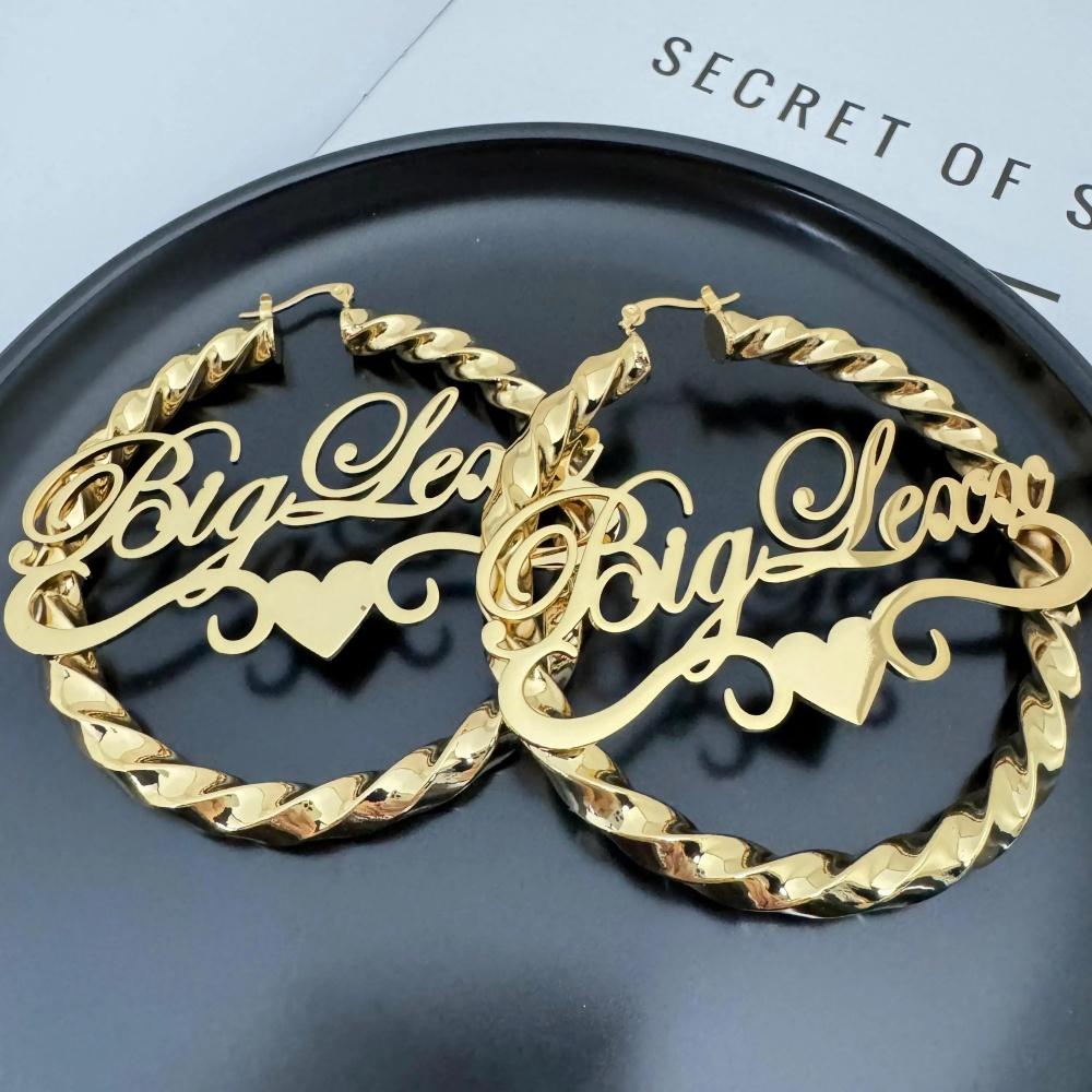 Fashionable Personalized Name Earrings Stainless Steel Customized Large Hoop love Twist Earrings Valentine's Day Birthday Gift