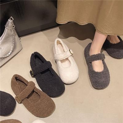 Herbst und Winter neu mit Rock Samt Baumwollschuhe Damen flacher Boden Schnalle flacher Ausschnitt Damenschuhe Damenmode Mary Jane Schuhe