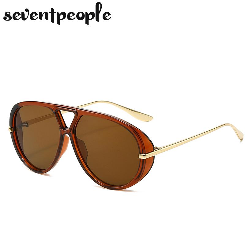 Luxury Brand Oversized Punk Oval Sunglasses Women Metal Toad Frame Double Beam Shades UV400 Protection Eyewear For Ladies