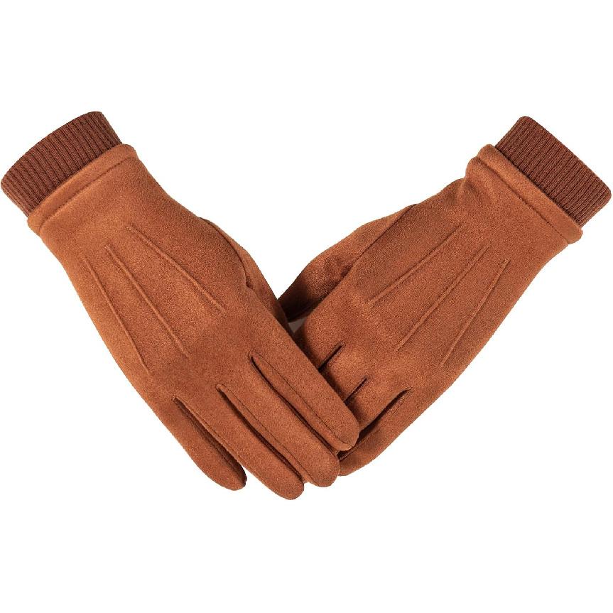 Winter Suede Gloves Women, Warm Wool Lining Touchscreen Texting