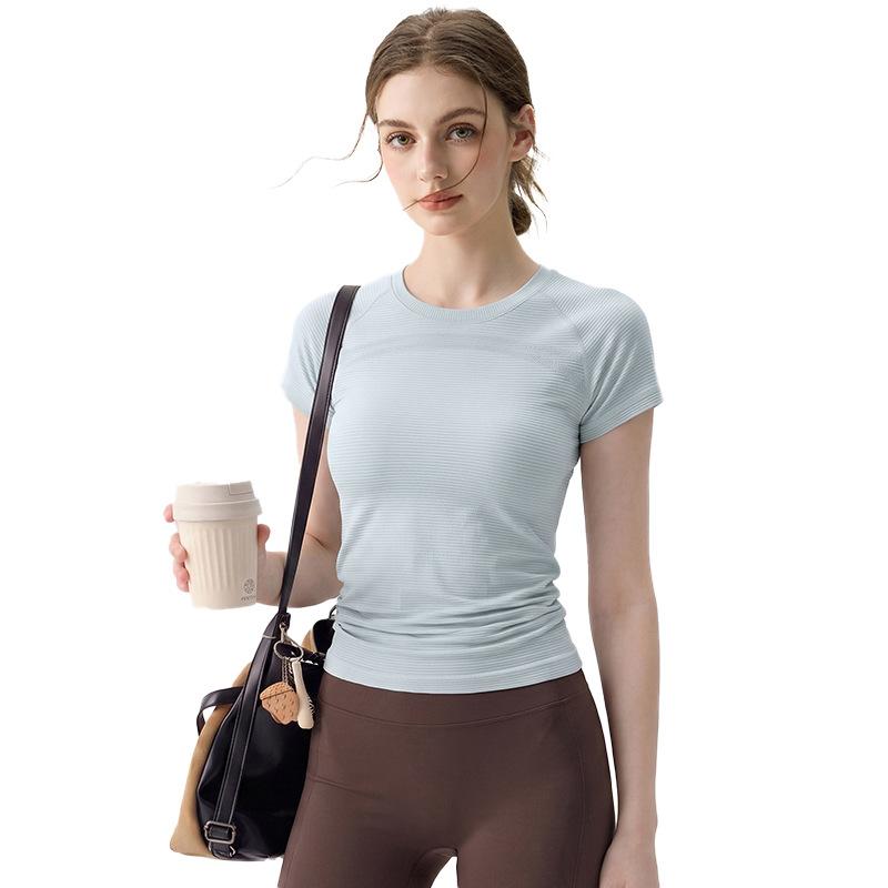 Summer Yoga Clothing Sports Short Sleeve Women's Breathable Shirt Running Pilates Riding Training Sports Top Set