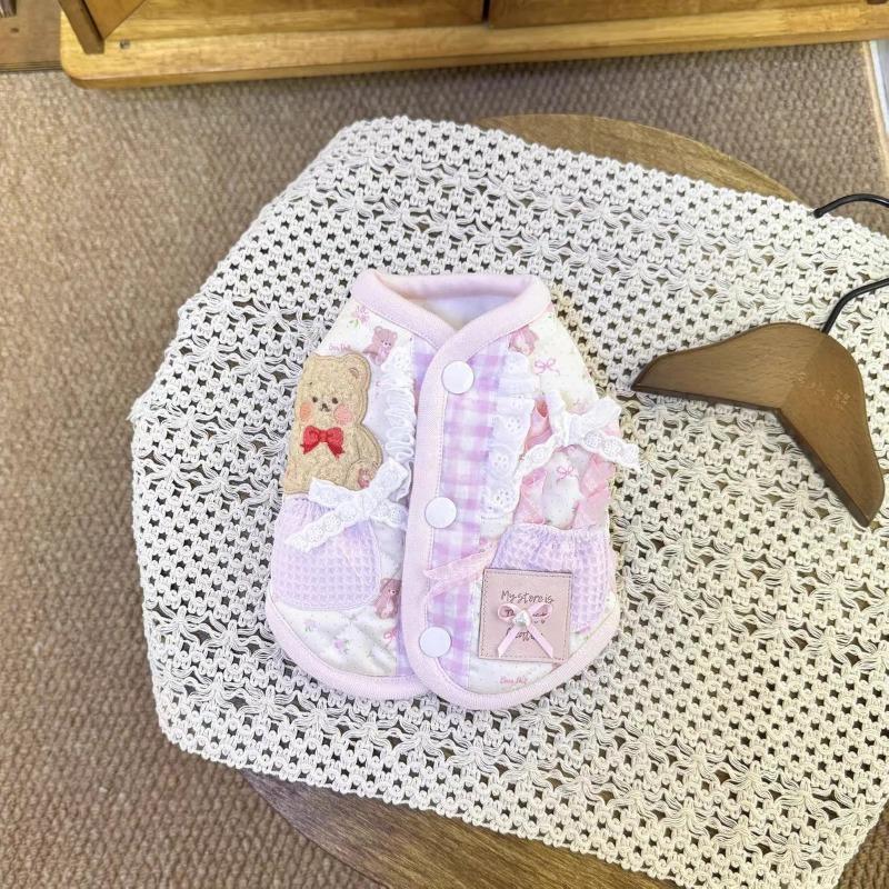 

Pet dog dog cat autumn and winter style thin velvet thickened pink bear vest vest small and medium pet gold gradient puppet XL chest 50 back 40 [about 10-6.5kg]