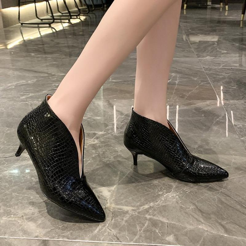 Booties Autumn New Pointed Toe Slip-on Non-Slip Wear-Resistant Slim Heel Single Shoes