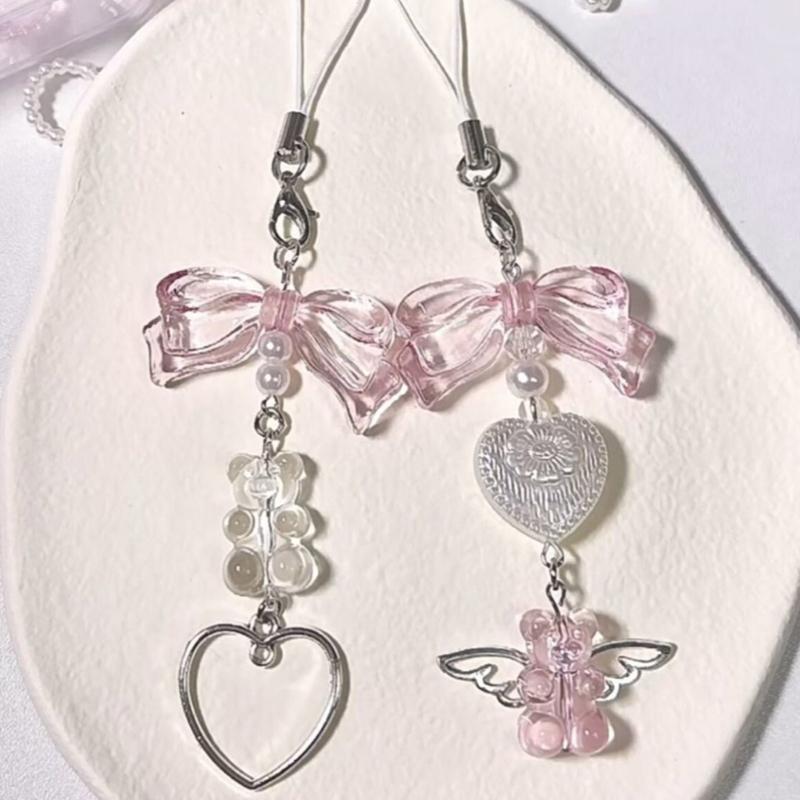 Sweet Bowknot Bear Pendant Phone Strap Portable Hanging Lanyard for Girls