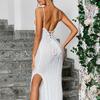Summer new knitted blouse suspender dress, European and American sexy split backless strap sweater long dress