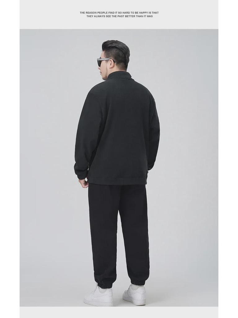 Ao Li Men's Large Velvet Stand Collar Sweater - Winter Thickened Simple Cardigan, Solid Color, All-Match Loose Jacket