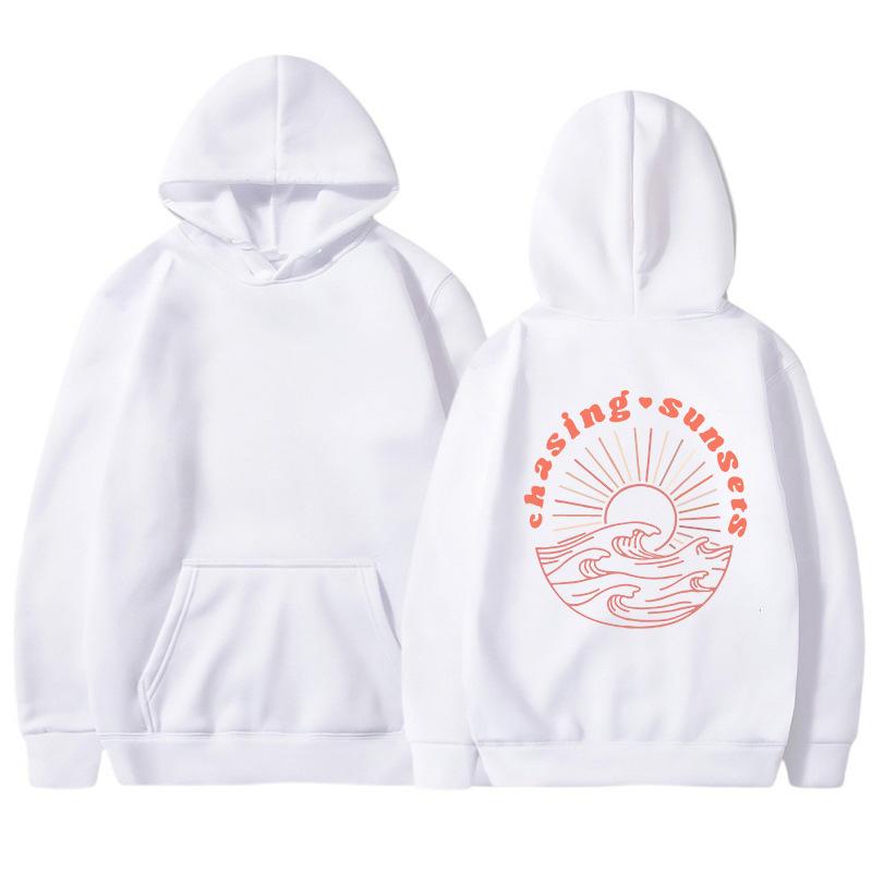 Chasing Sunsers Damen Fleece-Hoodie mit Buchstaben-Slogan-Print Kängurutasche Kordelzug Print-Hoodie