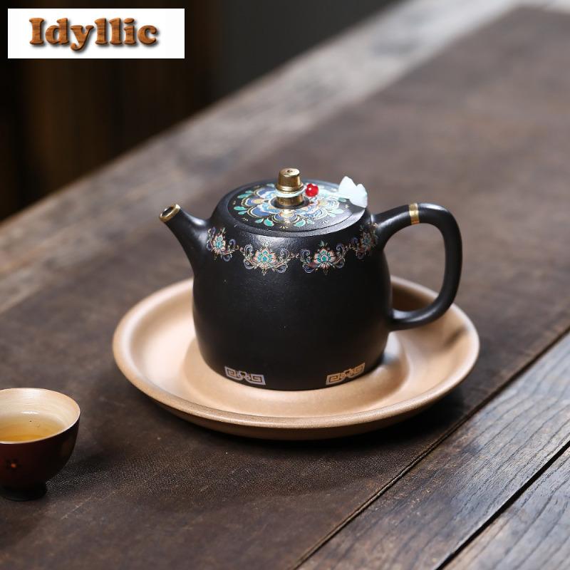 300ml Yixing Purple Clay Teapots Handmade Colour Enamels Pot Raw Ore Zhu Mud Reducing Roasting Kettle With Filter Zisha Tea Set