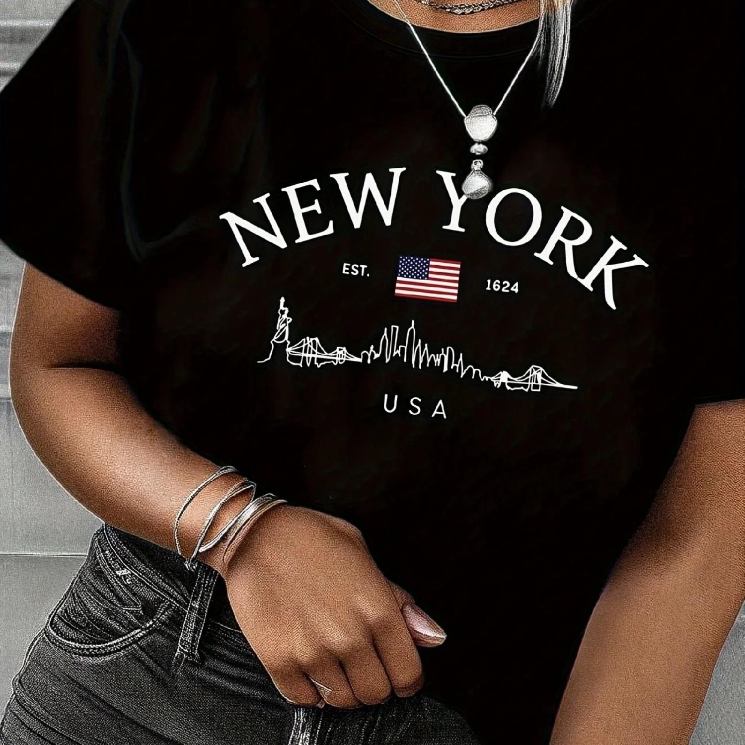 

Casual Top for Summer & Spring Women s Clothing New York Print Crew Neck T-shirt Short Sleeve XXXXXL різнокольоровий