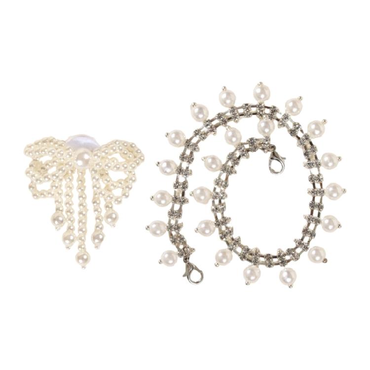 Pearls Embellished Shoe Chain Charm Bowknot Shoe Clips Footwear Jewelry Accessories For Women Sneakers Sandals