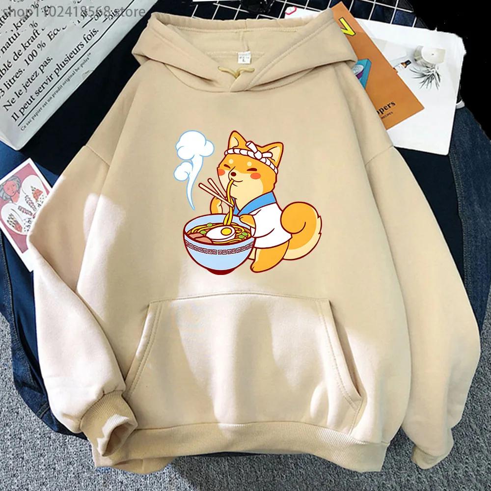 Ramen Shiba Hoodies Mens Cartoon Graphic Sweatshirt Long Sleeve Casual Kawaii Dog Pullover Aesthetic Women Coats