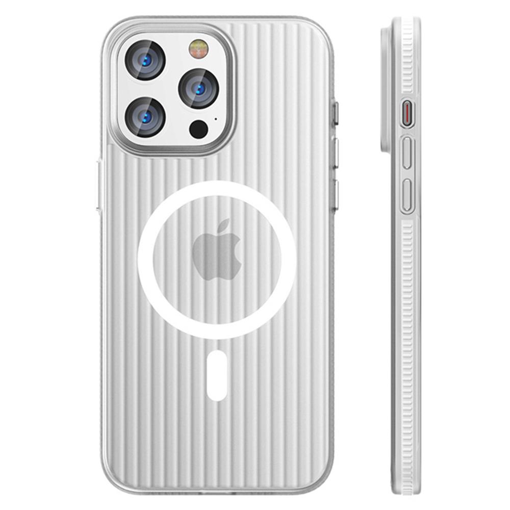 

For iPhone 15 Pro Max Case PC Corrugated Texture Anti-drop Phone Cover Compatible with MagSafe White Edge