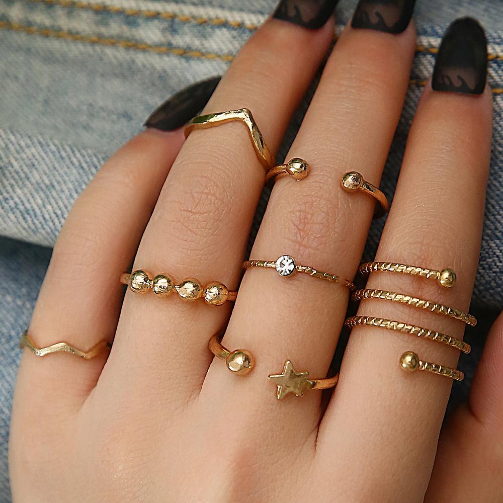 

Ring, Wind Joint Ring Combination 7-Piece Set Pentagram Open Spring Ring Female