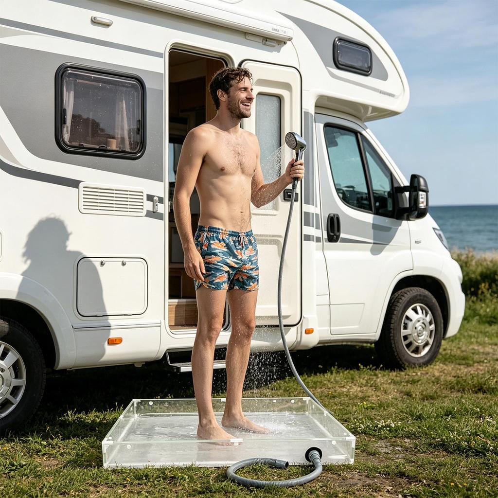 Shower Room Water Base Portable PVC Bathing Tray Outdoor Shower Tub for Outdoor Indoor RV Motorhome Trailer Tent Camping Hiking