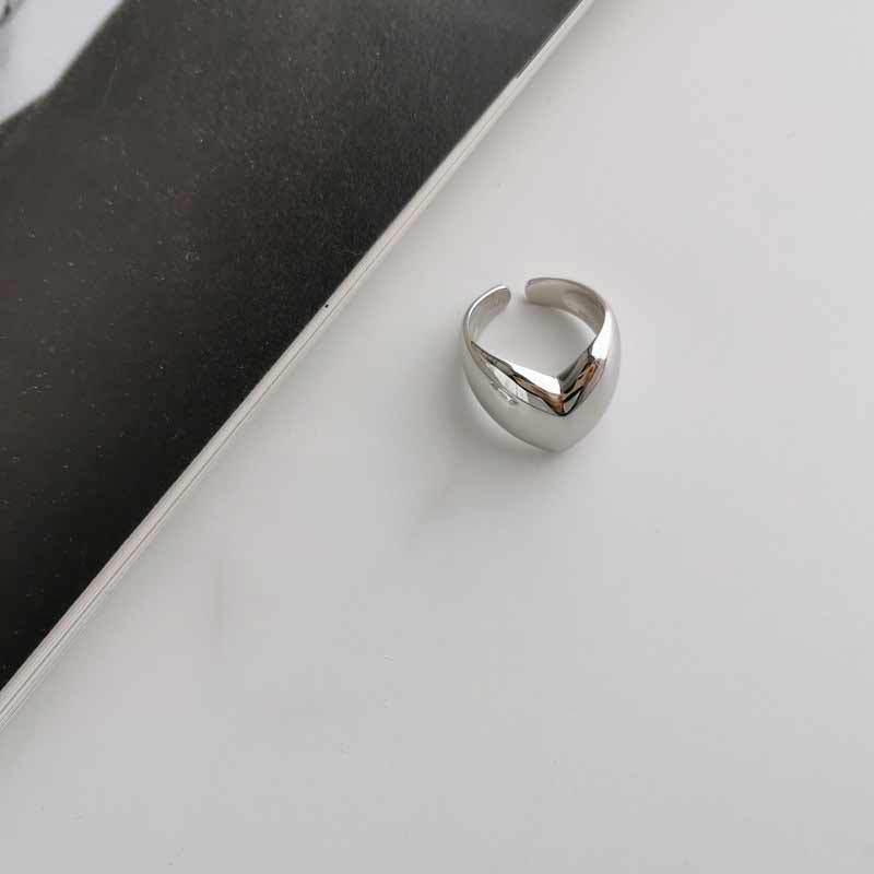 New Trendy Retro Korean-Japanese Style Heart Open Ring for Women - Wide Polished Surface, Cold Style Simple Index Finger Ring Adjustable Opening