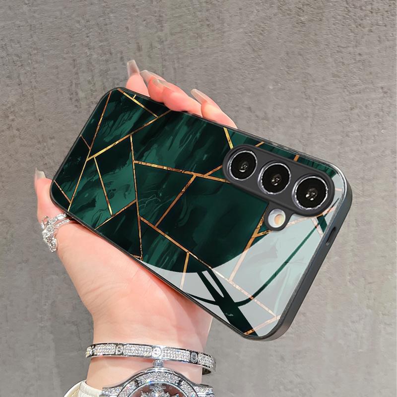 Coque de téléphone en verre motif marbre vert pour Samsung pour galaxy S26 S25 S24 S23 S22 S21 S20 FE Ultra Plus 5G coque arrière anti-chute