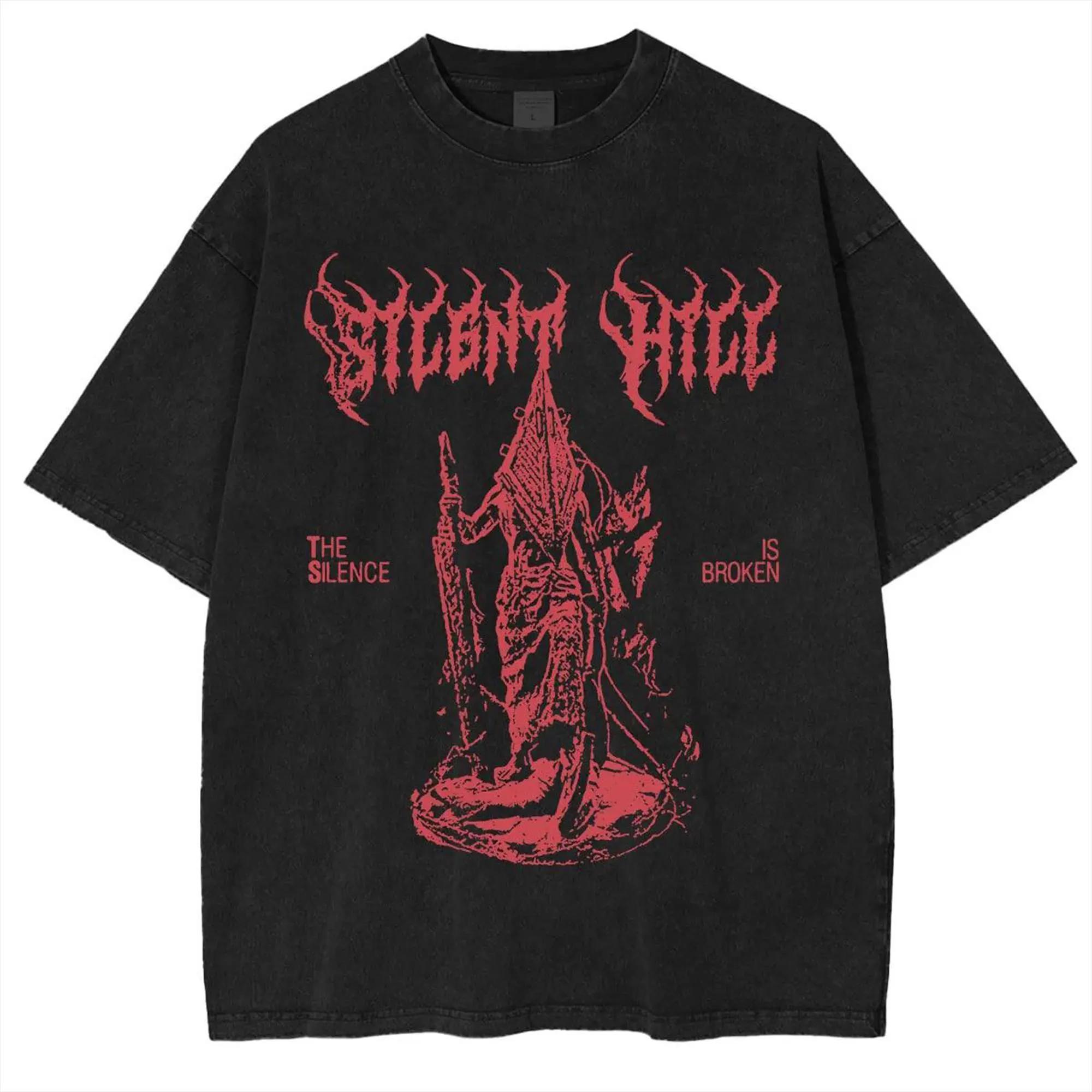 

Retro Silent Hill 2 Triangle Head Tshirt Mens Tshirt Summer New Style Male Female Hip Hop Rock Casual Tshirt S