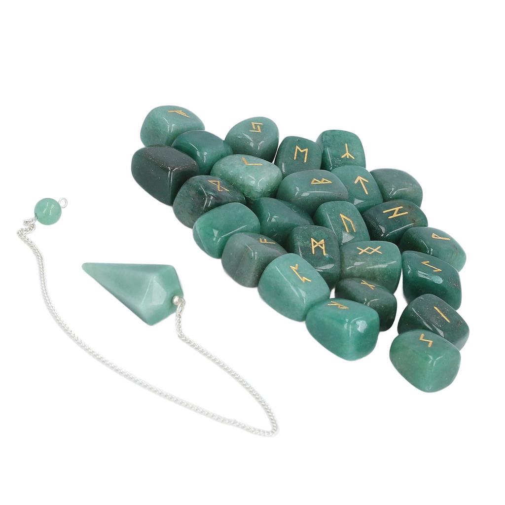 25 szt. Kamieni Runicznych Zestaw Kryształów z Wahadłem i Woreczkiem Uzdrowienie Powodzenie Dywinacja Kamienie Runiczne dla