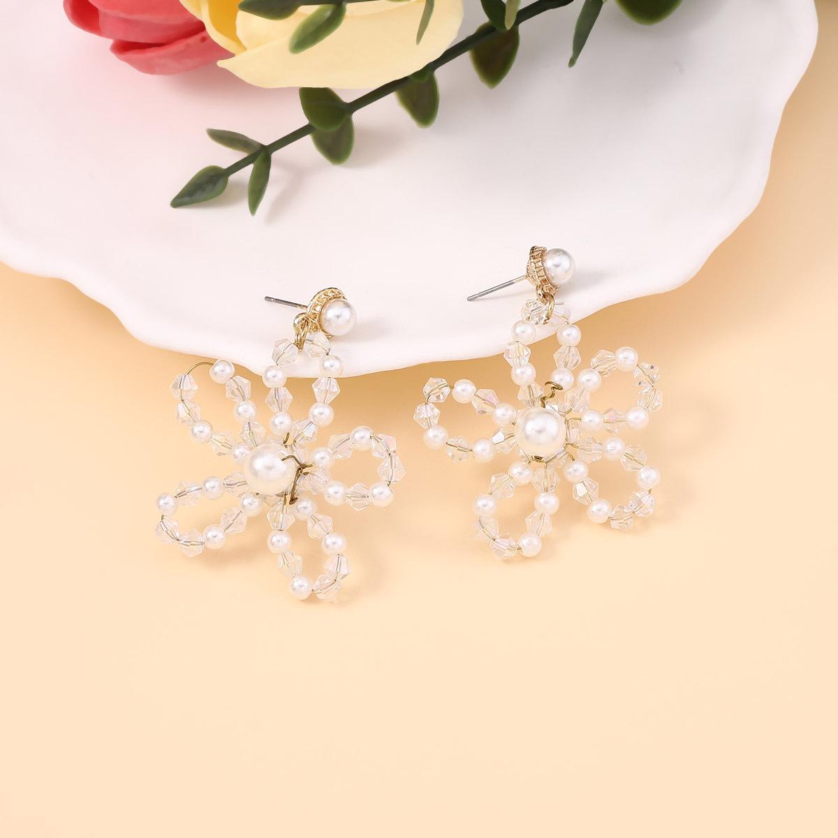 Корейский свадебный стиль, ручная работа, серьги-цветы с бусинами, полые, трехмерные, сладкие и свежие серьги-феи с имитацией жемчуга