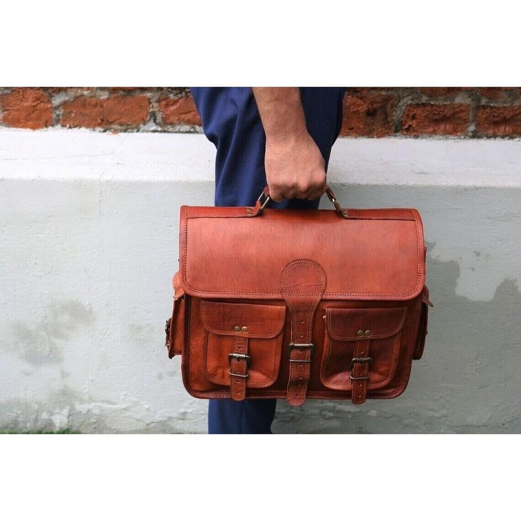 Vintage Leather Bag Men's Messenger Shoulder Laptop Bag Briefcase