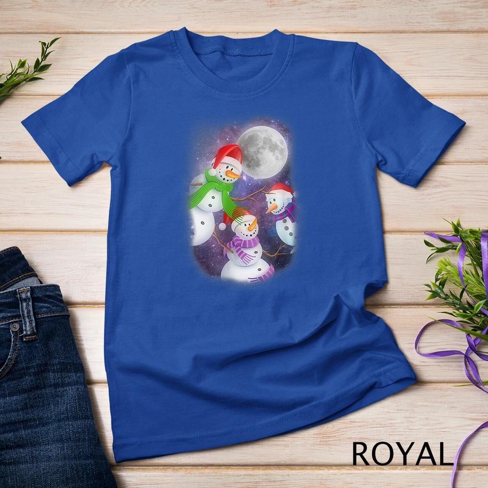 Three Moon Snowman T-Shirt - Snowflakes Snow Christmas Tee Unisex T-shirt 11 S