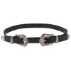 Faux Leather Belt with Double Floral Embossed Buckle Vintaje Women's Silver, As Described