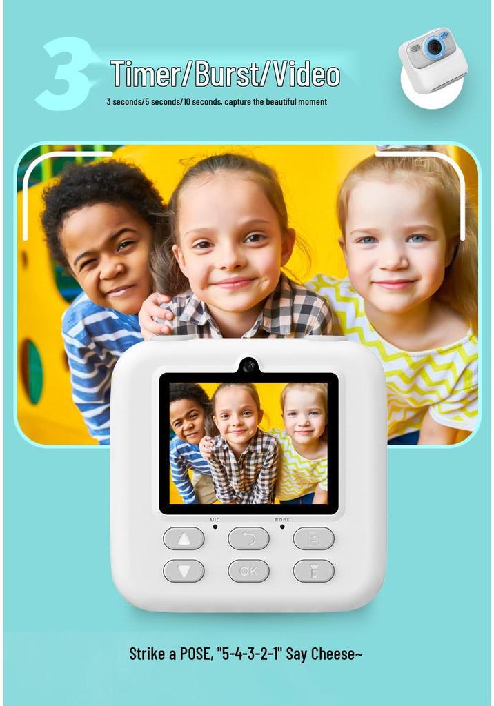 Instant Print Kids' Mini Digital Camera with Video Recording