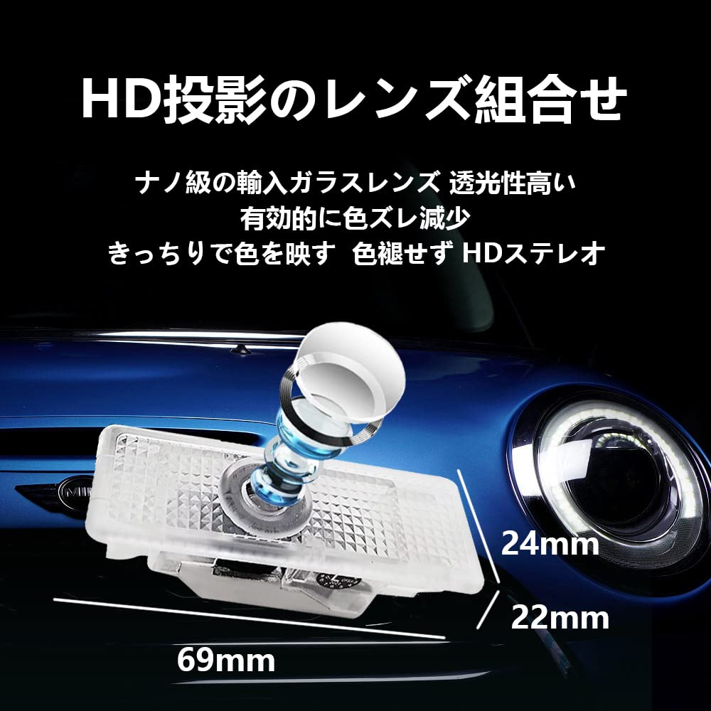 Car Courtesy Lights for Cooper One S R55 R56 R60 F55 F56 F60, Courtesy Light Logo Projection, Car Door Lamps with Tools, Set of 2 (01)