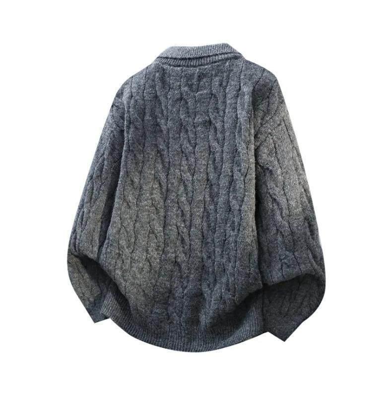 Men's French Retro Cable Knit Sweater - Autumn/Winter Two-Piece, Loose Lapel Style