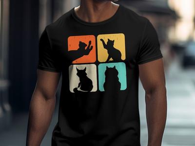 Retro Cat Silhouette Printed TShirt Harajuku Colorful Feline New Arrival Streetwear Shortsleev Oneck Casual Graphic Tee Tops