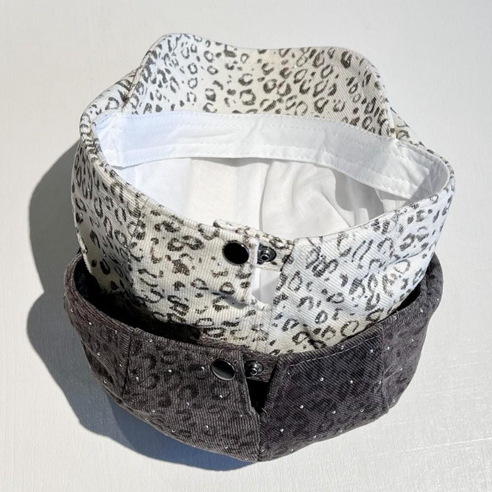 Flat Leopard Print Beret Rhinestone Painter Cap Fashion Forward Hat Spicy Girls