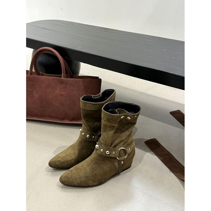 Inner Height Increasing Suede Western Cowboy Boots Women's Boots 2025 Autumn Pointed Brown Merad Liuding Martin Boots